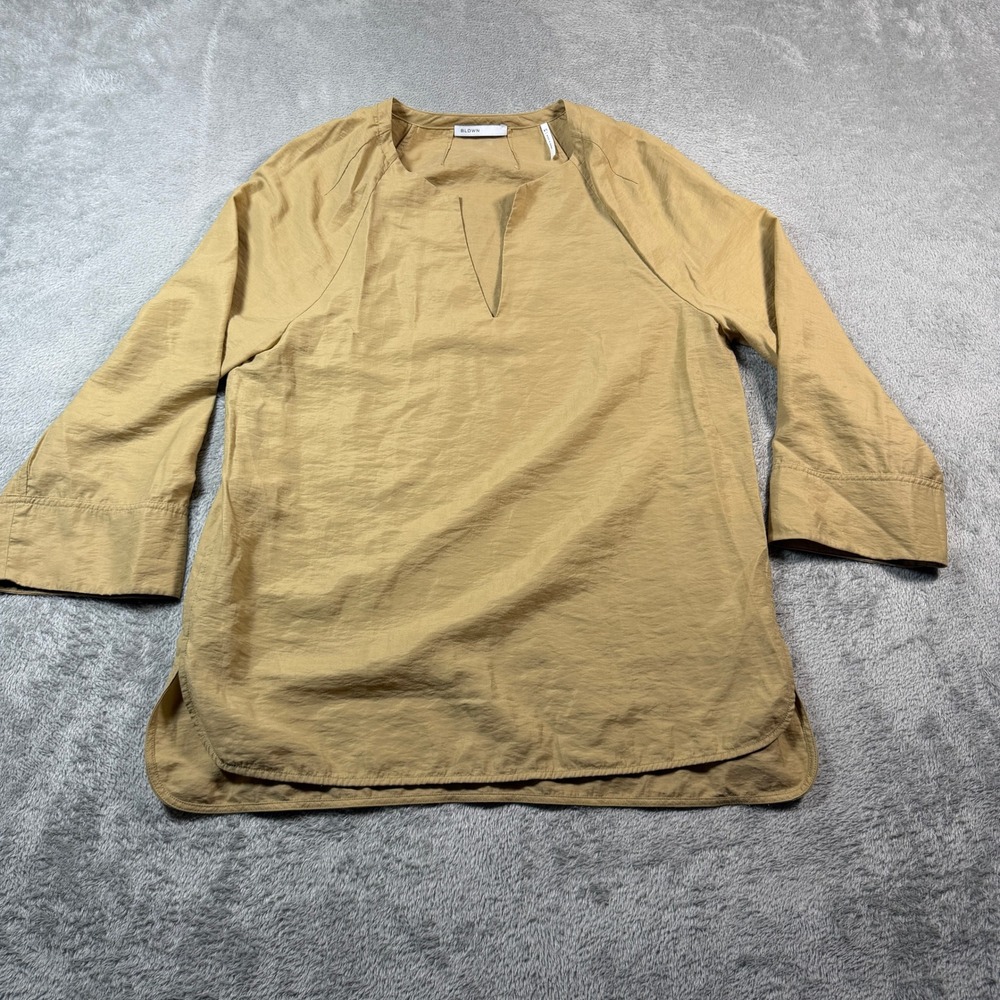 BLDWN Spade Palo Santo Top Womens XS Tan Long Sleeve V Neck Blouse Lightweight